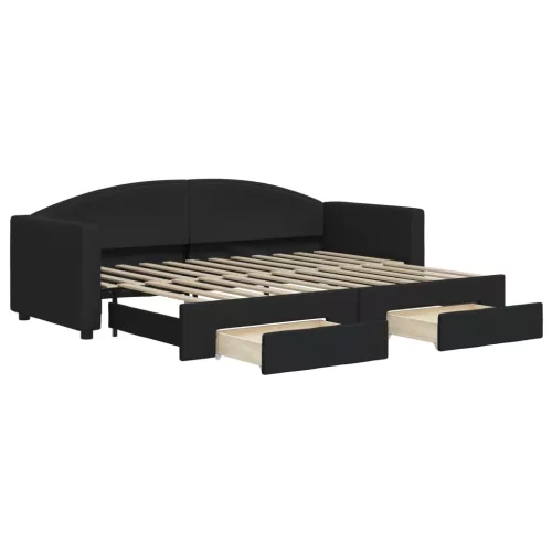  fekete kihúzható szövet heverő fiókokkal 80 x 200 cm