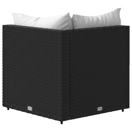  fekete polyrattan kerti sarokkanapé párnákkal