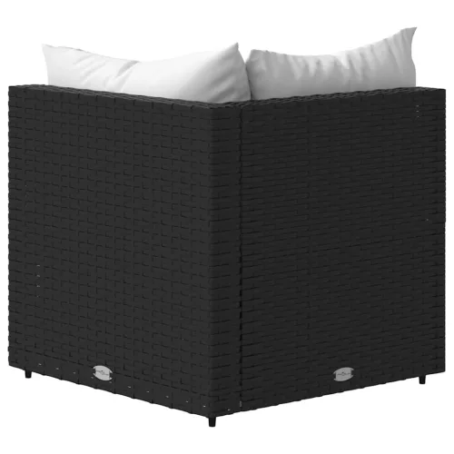  2 db fekete polyrattan kerti sarokkanapé párnákkal