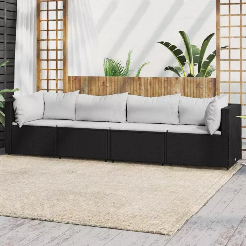  4 részes fekete polyrattan kerti ülőgarnitúra párnákkal