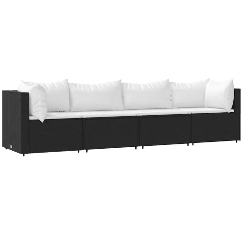  4 részes fekete polyrattan kerti ülőgarnitúra párnákkal