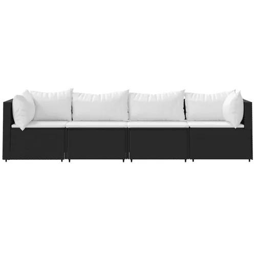  4 részes fekete polyrattan kerti ülőgarnitúra párnákkal