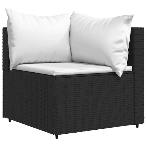  4 részes fekete polyrattan kerti ülőgarnitúra párnákkal