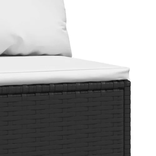  fekete polyrattan kerti középső kanapé párnákkal