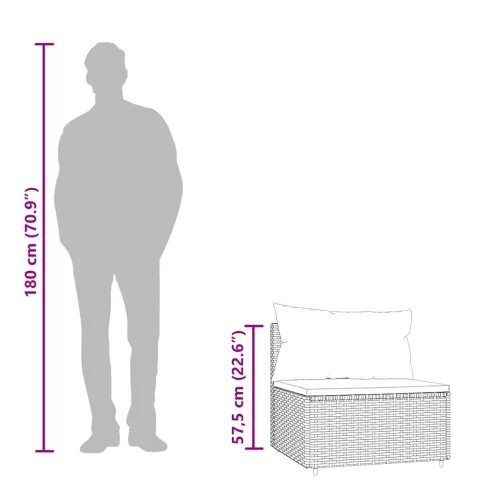  fekete polyrattan kerti középső kanapé párnákkal
