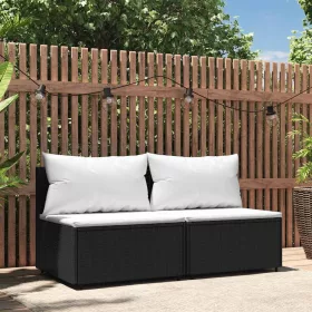  2 db fekete polyrattan kerti középső kanapé párnákkal