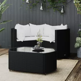    4 részes fekete polyrattan kerti ülőgarnitúra párnákkal