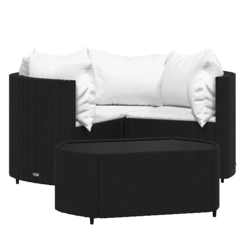  4 részes fekete polyrattan kerti ülőgarnitúra párnákkal