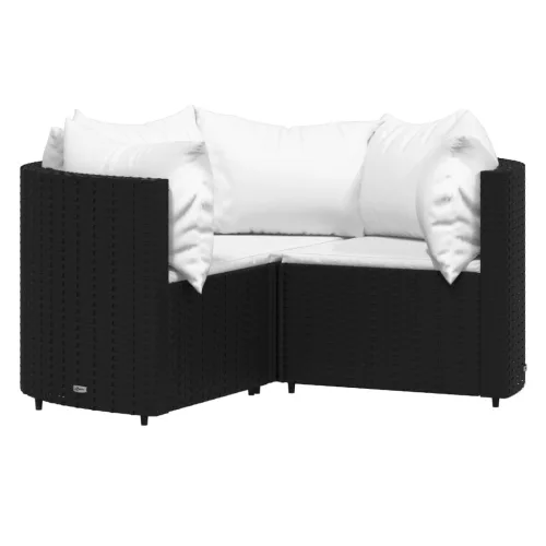  4 részes fekete polyrattan kerti ülőgarnitúra párnákkal
