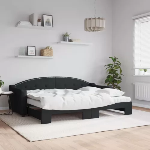  fekete kihúzható szövet heverő matracokkal 80 x 200 cm