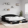  fekete kihúzható szövet heverő fiókokkal 90 x 200 cm