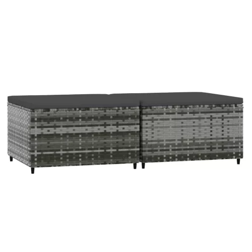  2 db szürke polyrattan kerti lábtartó párnával