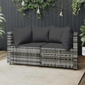  2 db szürke polyrattan kerti sarokkanapé párnával