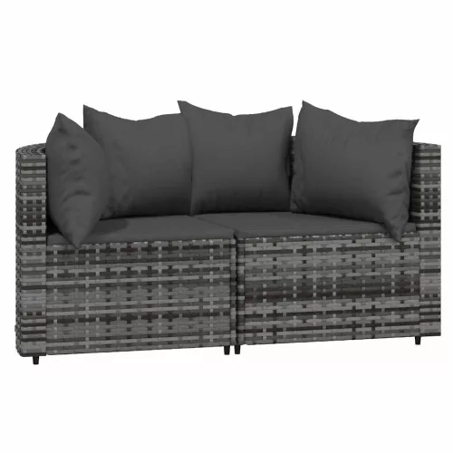  2 db szürke polyrattan kerti sarokkanapé párnával