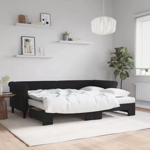  fekete kihúzható bársony heverő matraccal 80 x 200 cm