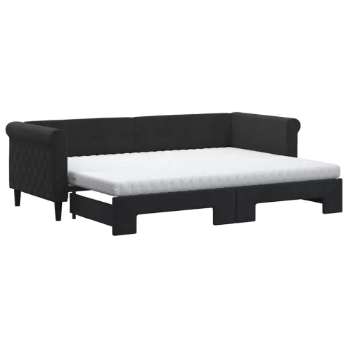  fekete kihúzható bársony heverő matraccal 80 x 200 cm