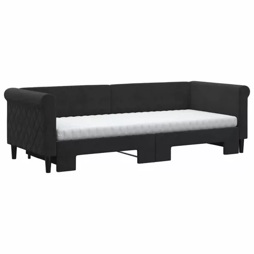  fekete kihúzható bársony heverő matraccal 80 x 200 cm