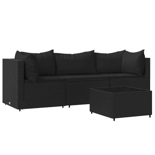  4 részes fekete polyrattan kerti ülőgarnitúra párnákkal