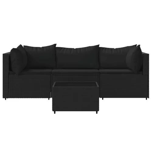  4 részes fekete polyrattan kerti ülőgarnitúra párnákkal