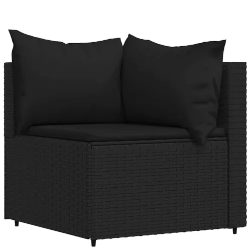  4 részes fekete polyrattan kerti ülőgarnitúra párnákkal