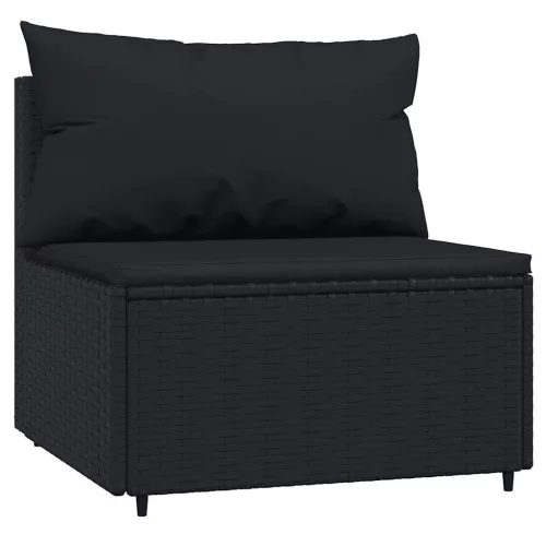  4 részes fekete polyrattan kerti ülőgarnitúra párnákkal