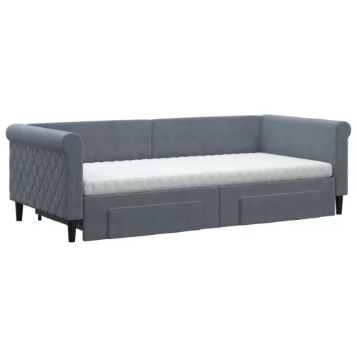  sötétszürke kihúzható bársony heverő 90 x 200 cm