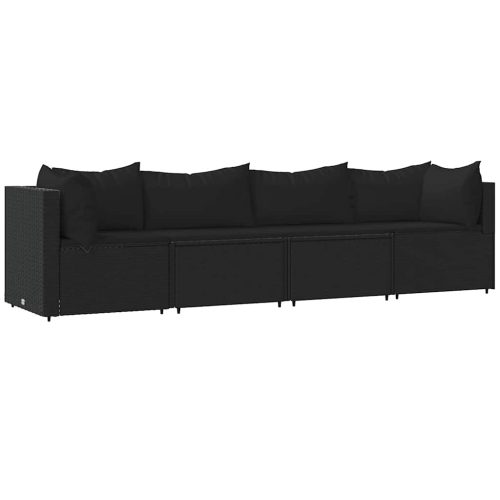  4 részes fekete polyrattan kerti ülőgarnitúra párnákkal