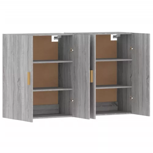  2 db szürke sonoma színű szerelt fa fali éjjeliszekrény