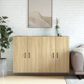    2 db sonoma tölgy színű szerelt fa falra szerelhető szekrény