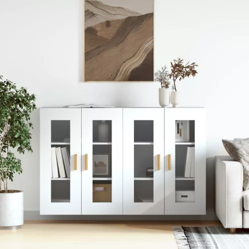  2 db fehér szerelt fa falra szerelhető szekrény