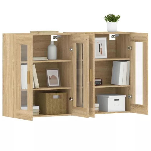  2 db sonoma tölgy színű szerelt fa falra szerelhető szekrény