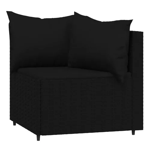  2 db fekete polyrattan kerti sarokkanapé párnákkal