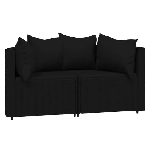  3 részes fekete polyrattan kerti ülőgarnitúra párnákkal