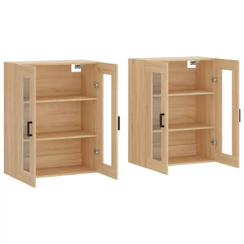  2 db sonoma tölgy színű szerelt fa falra szerelhető szekrény