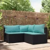  3 részes fekete polyrattan kerti ülőgarnitúra párnákkal