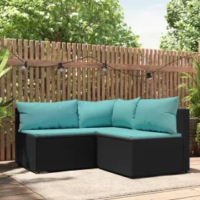    3 részes fekete polyrattan kerti ülőgarnitúra párnákkal