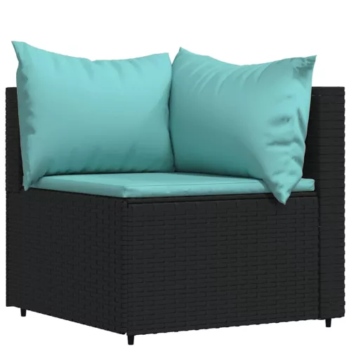  3 részes fekete polyrattan kerti ülőgarnitúra párnákkal