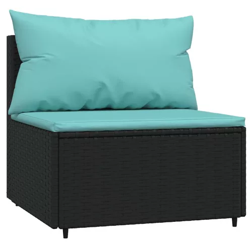  3 részes fekete polyrattan kerti ülőgarnitúra párnákkal