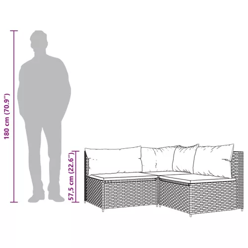  3 részes fekete polyrattan kerti ülőgarnitúra párnákkal