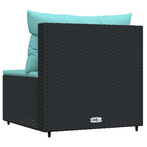  fekete polyrattan kerti középső kanapé párnákkal