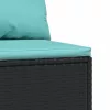  2 db fekete polyrattan kerti középső kanapé párnákkal
