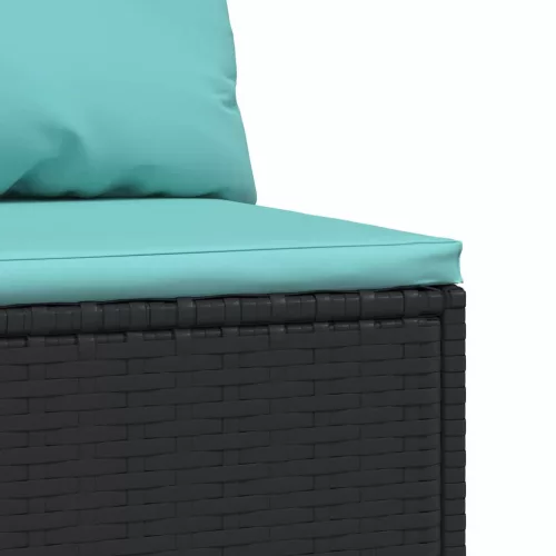  2 db fekete polyrattan kerti középső kanapé párnákkal