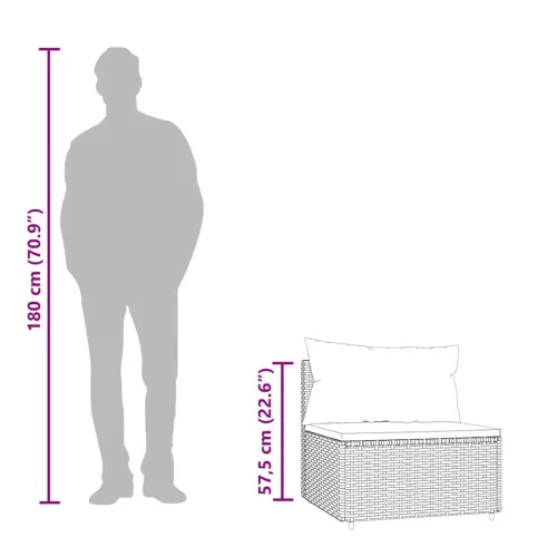  2 db fekete polyrattan kerti középső kanapé párnákkal
