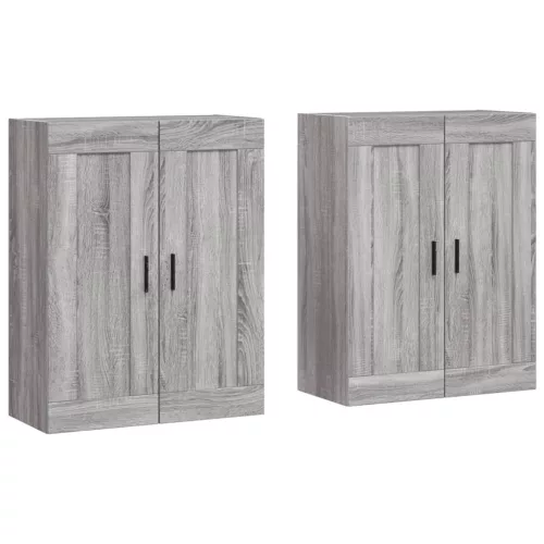  2 db szürke sonoma színű szerelt fa fali éjjeliszekrény