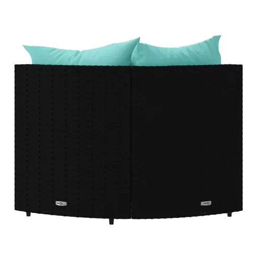  2 db fekete polyrattan kerti sarokkanapé párnákkal