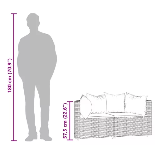  2 db fekete polyrattan kerti sarokkanapé párnákkal