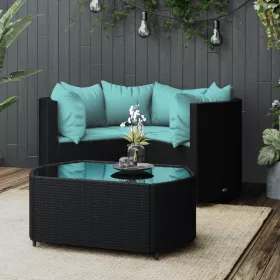    4 részes fekete polyrattan kerti ülőgarnitúra párnákkal