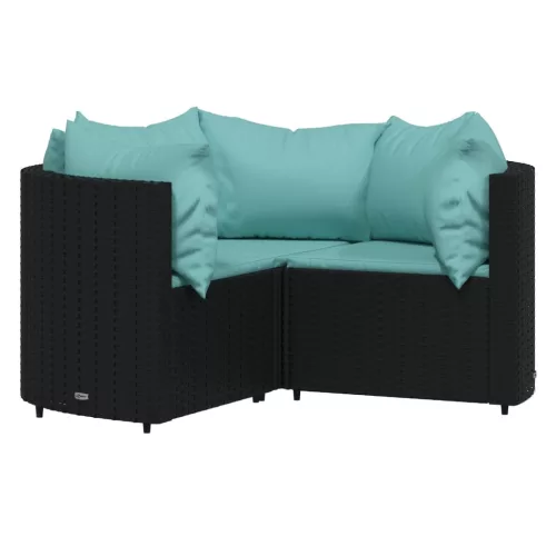  4 részes fekete polyrattan kerti ülőgarnitúra párnákkal