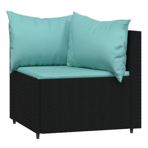  4 részes fekete polyrattan kerti ülőgarnitúra párnákkal