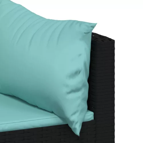  4 részes fekete polyrattan kerti ülőgarnitúra párnákkal